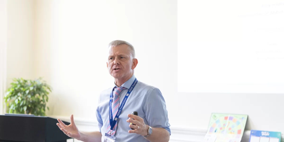 Colin Foley presents to a classroom